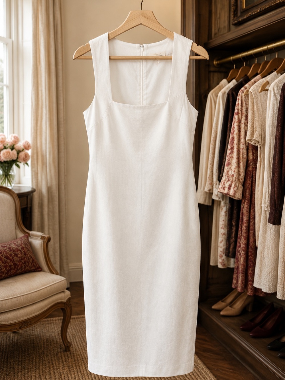 Favorite Daughter perfect opportunity Classic White Square-Neck Midi Dress NWT